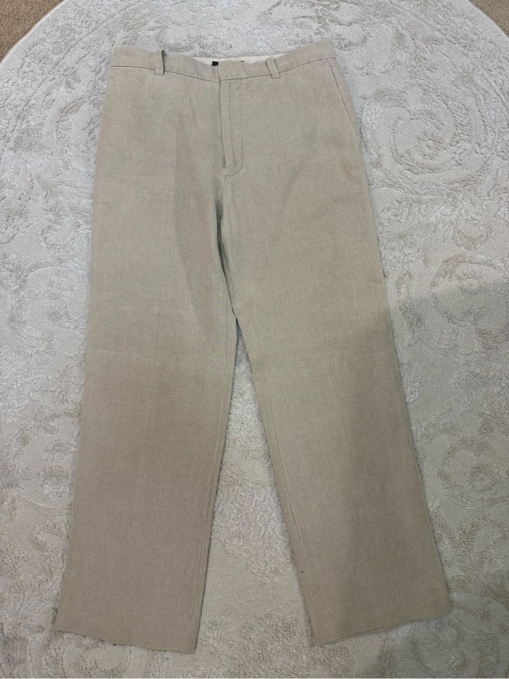 Banana Republic Dawson 100% Linen Pants Mens 35x34 Khaki Beige Straight Leg
